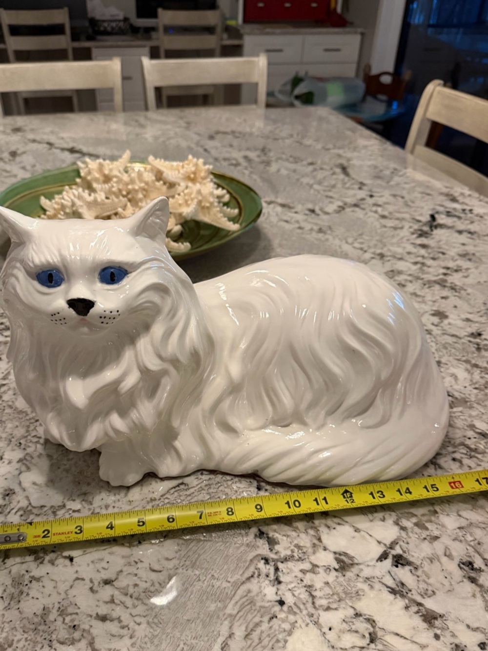 Vintage Large Ceramic White Cat Laying Down Blue Eyes Figurine 16” - Picture 4 of 16